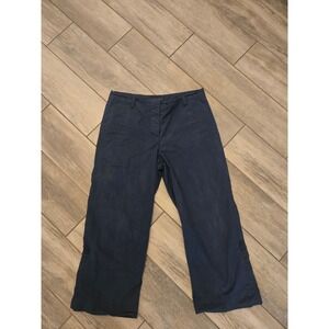 Theory Womens Navy Blue 100% Cotton Wide Leg Cropped Pants Size 0 Made in USA